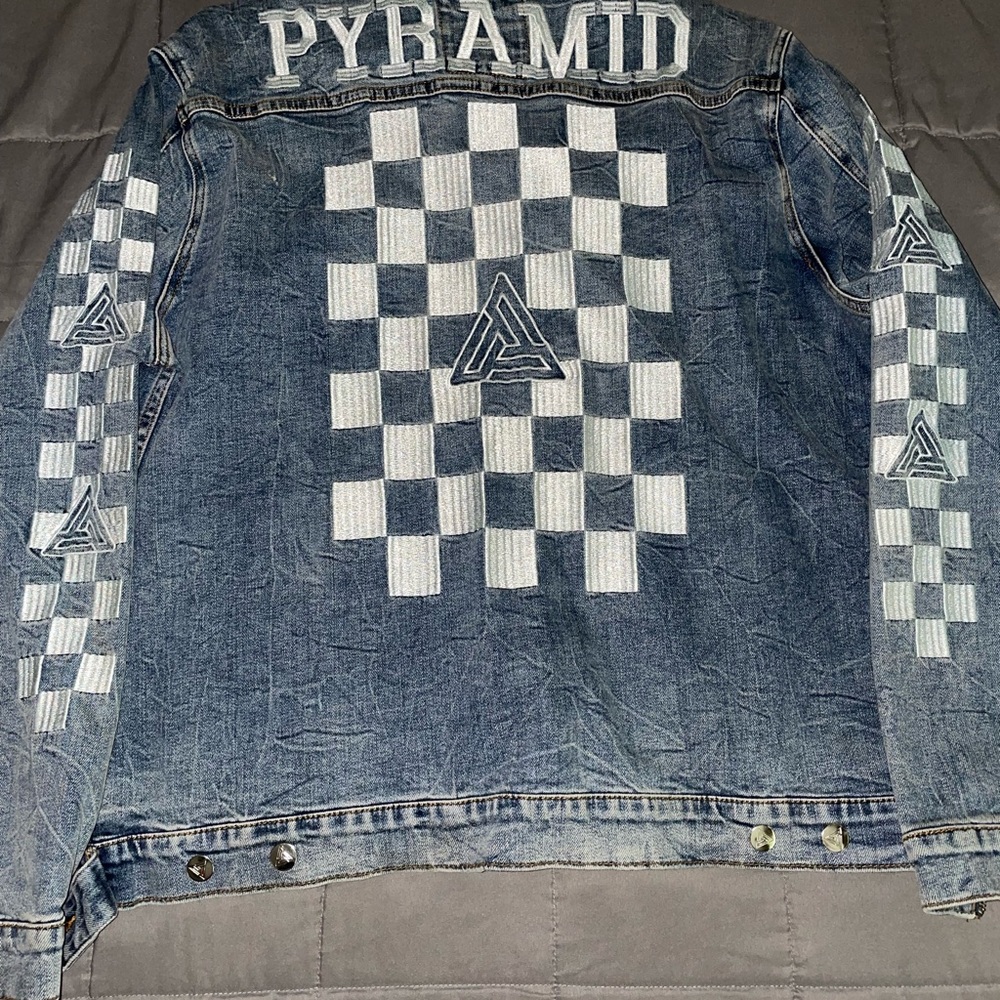 Black Pyramid Blue Checkered Board Jean Jacket